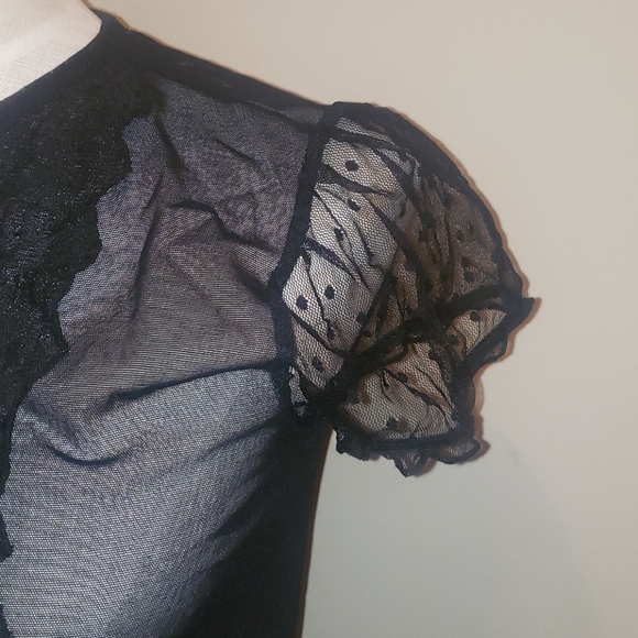 Lux Sheer Lace Overlay Peplum Top Black Small - Picture 8 of 16
